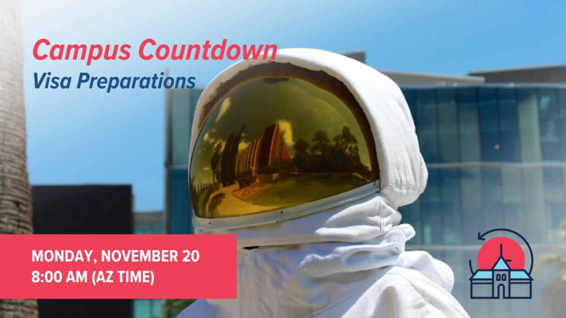 Astronaut in space suit with event details in text overlay
